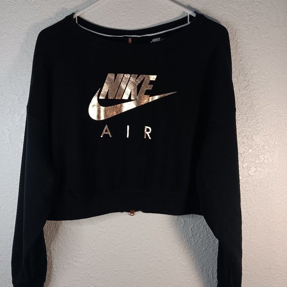 Nike Tops - Nike Air Rally Sweatshirt Cropped Crew Neck Black Rose Gold Logo and Zipper M